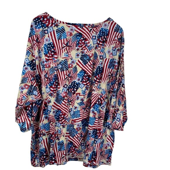 Catherines Women's Flag Patriotic 4th of July Sequins Top Red White Blue Size 3X - Picture 2 of 9